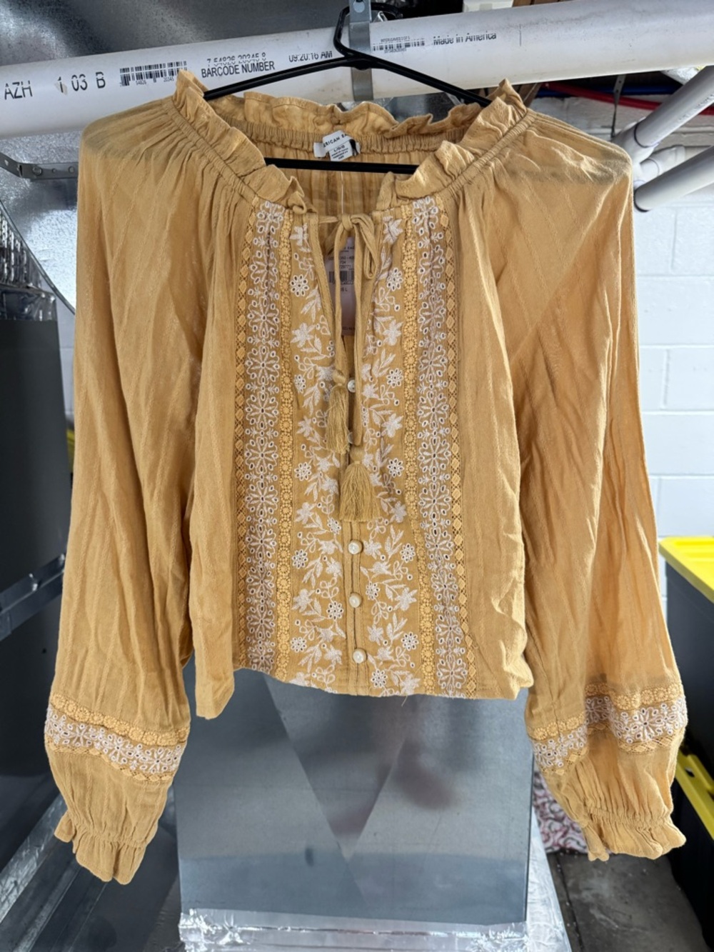 Women’s Mustard Embroidered Peasant Blouse - Brand: American eagle
